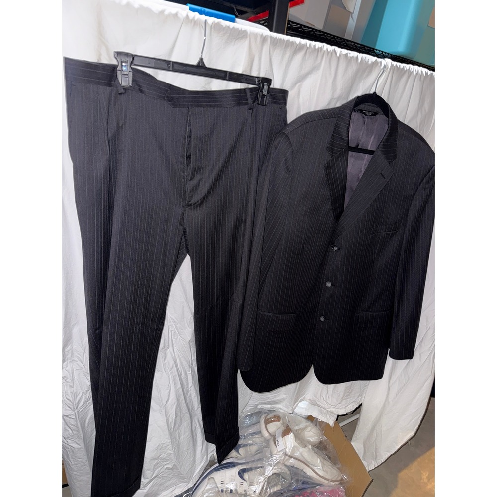 Pronto Uomo Couture Mens Super 120s Wool Pinstripe Suit Charcoal Grey 43 Waist